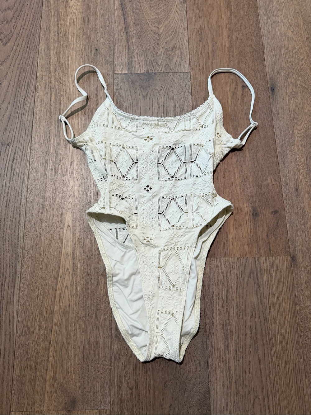 Frankie’s Bikinis Cream Crochet One-Piece Swimsuit